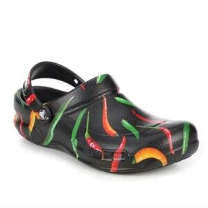Crocs At Work Bistro Graphic Black Multi Colored Peppers Work Clogs Mules Size 6